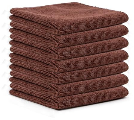 Panni per la Pulizia in Microfibra Confezione, Strofinacci Senza Pelucchi e Senza Strisce, Asciugamano Riutilizzabile Lavabile per Casa, Cucina, Auto, Vetri, Pavimenti 40cm x 40c(Marrone(6PC)) m