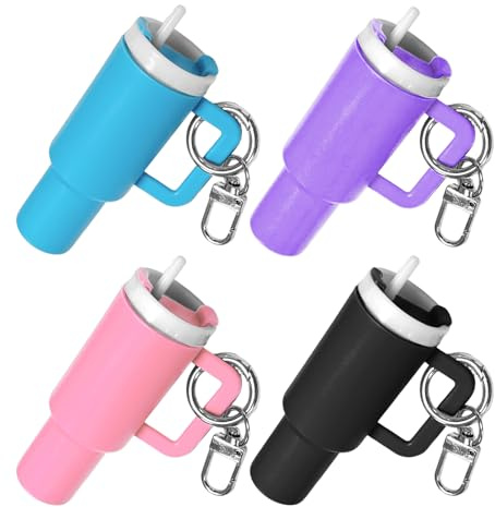 4 Pieces of Mini Water Cup Pendant Keychain, Can Store Small Lipstick, Easy to Carry, Cute and Creative Bag Hanging Decorations, and Interesting Small Gifts.