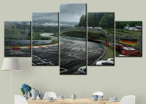 UCVJXDEM 5 teilige leinwandbilder wandbilder wohnzimmer xxl 5 Teilig bild auf leinwand Bilder Nürburgring Rallye-Sportwagen-Rennstrecke Wandbilder Kunstdruck Wanddeko Wand Wanddekoration