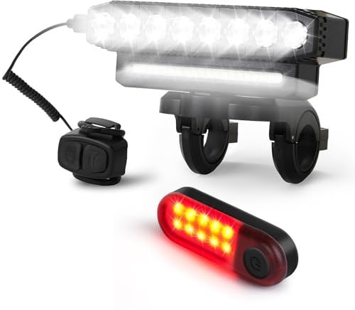 Bike Lights Front and Back, 8 LED+20 SMD & 4000mAh Lithium Battery 130dB Tweeter Super Bright & Loud Bicycle Lights, 6+3 Modes & USB Rechargeable IP44 Waterproof for Mountain and Road Cycling