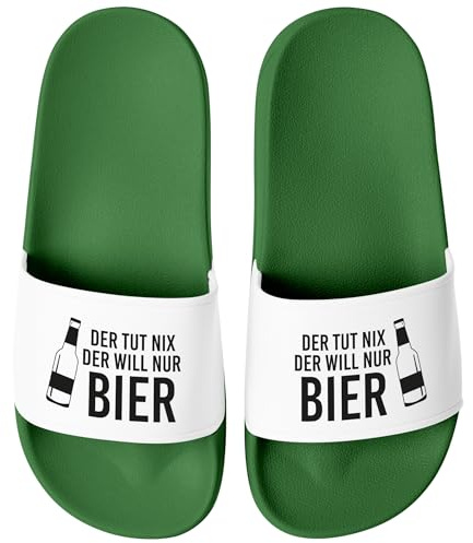 MoonWorks® Badeschlappen Spruch Lustig Der tut nix der will nur Bier Badelatschen Aufdruck Herren Umisex Badeschuhe