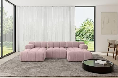 ALTDECOR Modulares Sofa Ecksofa in U-Form Corner modular Sofa Eckcouch Couch Wohnlandschaft Cauchsofa Polstersofa Tesso-U1-285x160x70 cm Rosa