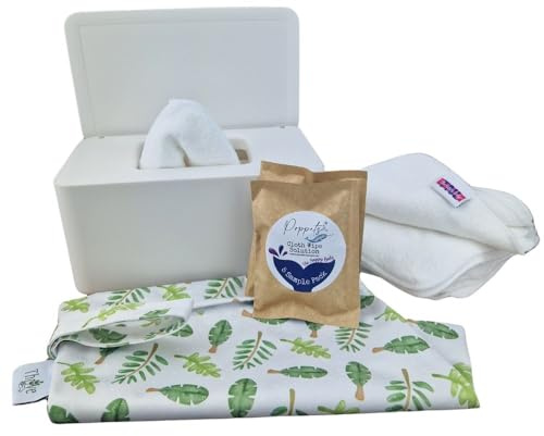 The Nappy Lady Reusable Baby Wipes Kit, Contains 20 cotton wipes, wet bag and container, Chemical-Free, plastic free baby wipes