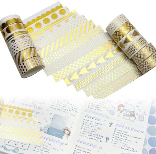 CEJAS 12 Rollen Washi Tape Design Kupfer Dekoband Masking Tape Dekorative Klebeband buntes Klebebänder für DIY Craft Scrapbooking Geschenkpapier(15MM * 2M / Rolle)