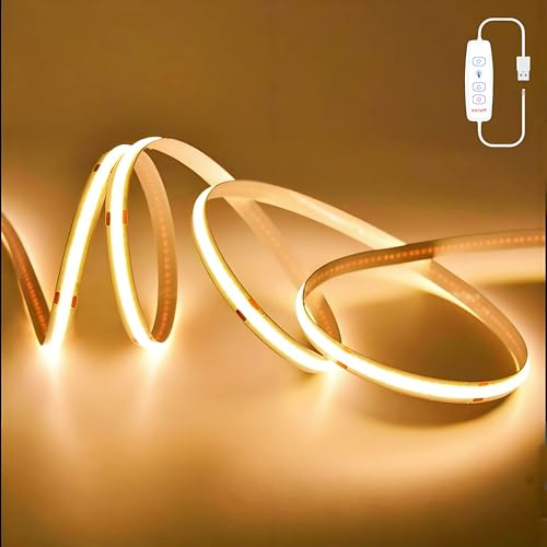 AebeChun Tira de luces LED COB de 2M, 5V USB regulable 3000K 640LEDs luz blanca cálida, tira de luces LED para TV, banda LED flexible para iluminación de fondo de TV, dormitorio, iluminación DIY