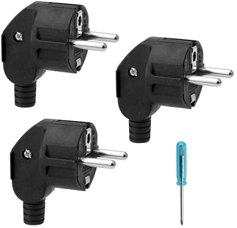 HENGBIRD 3 piezas Enchufe Schuko 250 V 16 A Clavija Enchufe Macho Enchufe Macho en ángulo Enchufe de Tierra Enchufe de Contacto Protector Enchufe Schuko para Exteriores IP20