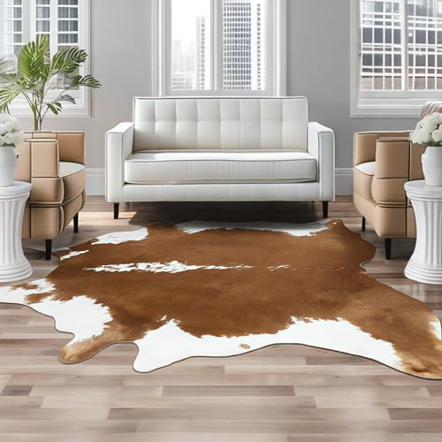 ZOETOOL Premium-Teppich aus Kunst Rindsleder, 1.6 x 1.9 m Kuhfell-Print-Teppich, weiches Kunstfell, waschbar, großes rustikales Western-Dekor für Wohnzimmer, Esszimmer