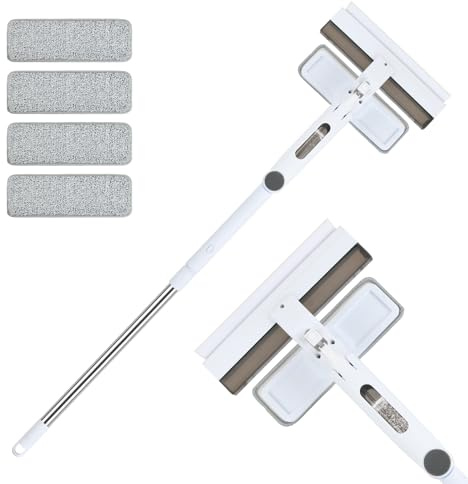 Ecofocet Limpiacristales Telescópico 3 en 1 – Profesional con Escobilla de Silicona y 5 Paños de Microfibra, Limpiador de Ventanas con Palo Ajustable