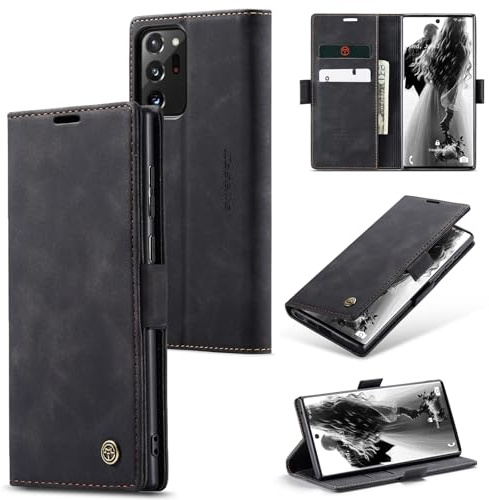 Sojlecyu Handyhülle für Samsung Galaxy Note 20 Ultra 4G / 5G hülle Premium PU Leder Cover Klapphülle Tasche Flip Case Magnet Kartenfach Ständer Schutzhülle für Samsung Galaxy Note 20 Ultra 5G, Schwarz