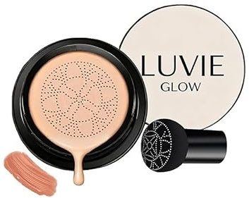 Luvie Glow Foundation Cushion, Mushroom Head Air Cushion CC Cream, Feuchtigkeitsspendend, langanhaltend, für einen ebenmäßigen Teint, Foundation-Make-up-Concealer fürs Gesicht