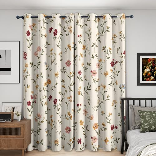 Generisch Vorhänge Schlafzimmer Blumen Landhausstil Motiv, Rustikal Floral Blickdichte Gardinen Wohnzimmer Deko, 2er Set H 166 x B 75, Thermo Verdunklungsvorhänge mit Ösen YD20
