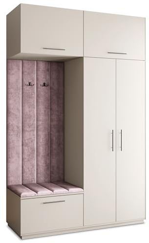 Masseno Flugarderoben Set Rema, Kleiderschrank-Set mit Sitzbank, Garderobenschrank Flur mit 5 Regalböden, Kaschmir