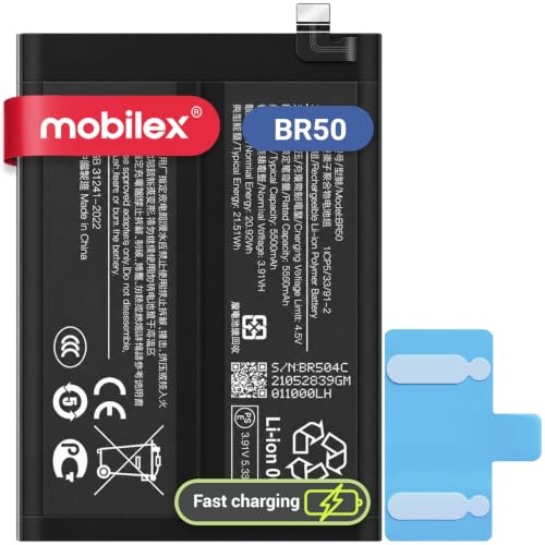MOBILEX® Batteria BR50 per Xiaomi Redmi Note 14 4G | Ricarica rapida 33 W | 5500 mAh - OEM | Ricambio interno con adesivo | Capacità originale