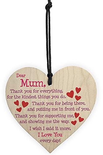RED OCEAN Mum I Love You Everyday Wooden Hanging Heart Cute Mums Sign