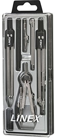 Linex 22 Zirkel-Set 6-teilig, Stifthalter, Ersatzminen, Stechzirkel, Teilzirkel, Verlängerungsstange, inkl. Einsatz mit Kniegelenk