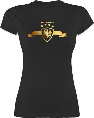 Shirt Damen - Fußball EM WM - Deutschland Adler Germany - XL - Schwarz - Deutschland. Tshirt fußballtrikot Europameisterschaft deutsche t-Shirt Deutschland-Fanartikel wm-Shirts Fussball