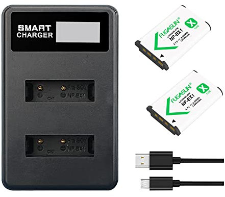 FUGASUN 2 pièces 1350mAh NP-BX1 NPBX1 BX1 Batterie avec LCD Double Chargeur de Batterie pour Cyber-Shot DSC-RX100, DSC-RX100 II, DSC-RX100M II, DSC-RX100 III, DSC-RX100 IV, DSC-RX100 V/VII, ZV-1