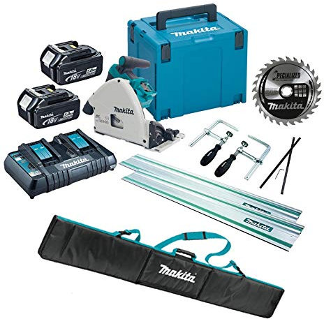 Makita DSP600PT2 36v Twin 18v Brushless Plunge Cut Circular Saw 2X Guide Rails