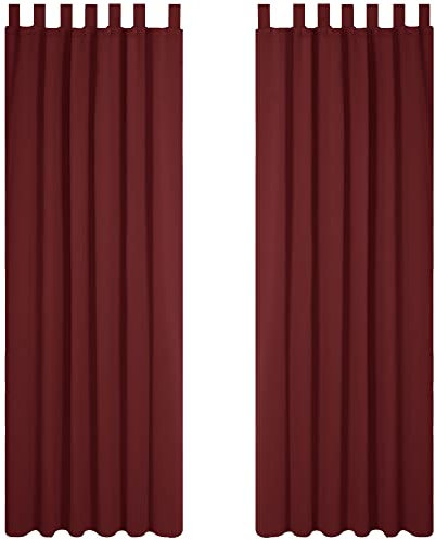 Deconovo Verdunkelungsvorhang Schlaufen Gardinen Schlafzimmer Thermogardine Schlaufen Kälteschutz Thermovorhang Thermogardine Hitzeschutz, 214x132 cm(HöhexBreite), Rot, 2er Set