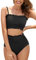 SHEKINI Damen Bikini Set Texturierte Bandeau Crop Top Bikinioberteil High Waist Bauchweg Bikinihose Ruched Zweiteiliger Badeanzug Strandmode(M,Schwarz)