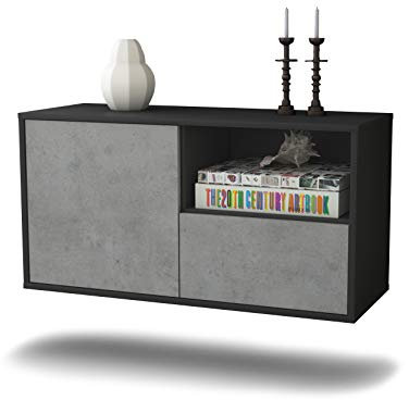 Dekati Lowboard Houston hängend (92x47x35cm) Korpus anthrazit matt - Front Beton Optik - Push to Open - hochwertige Leichtlaufschienen