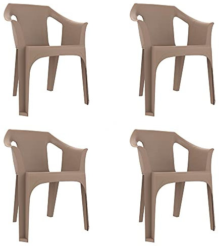garbar RESOL Cool Set 4 Gartenstühle mit Armlehnen, stapelbar, Terrasse, Außenbereich, Esszimmer, Konferenz, modernes Design, leicht und robust, UV-Filter, sandbraun