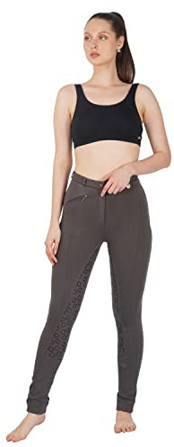 Avon Equine Women's Cotton/Lycra Soft Stretchy Silicon Jodhpurs JODS with Zip Pocket Ladies Knee Patch Equestrian Pants Full Seat 4 Way Stretch Jodhpurs Pant (Grey, UK 6 (24-Inch))