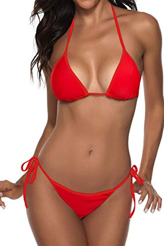 Maillot de Bain Deux pièces Sexy pour Femme, Bikini Triangle, Rouge, Taille M