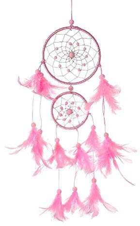 Handgewebter Traumfänger für Zimmer Dekoration Feder Traumfänger Dreamcatcher mit Federn und Perlen böhmischen Wandbehang Traumfänger Wand Zimmer Auto Deko Ornament Geschenk Pink
