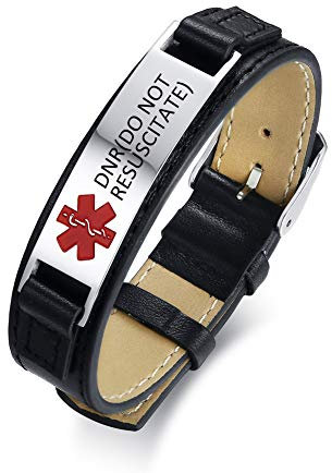 XUANPAI DNR(DO NOT RESUSCITATE) Medizinischer Alarm Armband Wrap PU Leder Edelstahl Einstellbare Notfall SOS Identification ID Armbänder für Männer Frauen