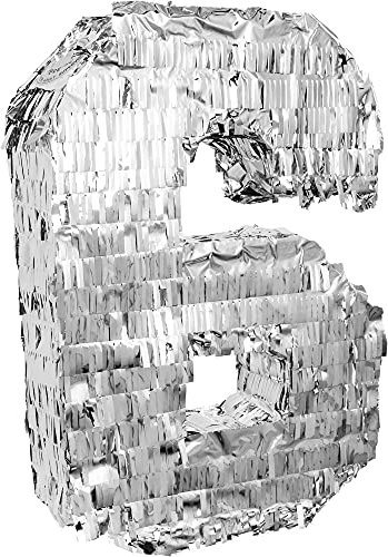 Goodtimes Pinata Zahl 6 in Silber 40cm hoch Partyspiel Zum Befüllen mit Süßigkeiten und zerschlagen Als Geschenkidee für Geburtstag Hochzeit JGA