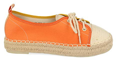 Buonarotti Alpargata Plana para Mujer, con Yute, y Cierre de Cordones de Cuerda, Primavera Verano 2021. Talla 38 Naranja