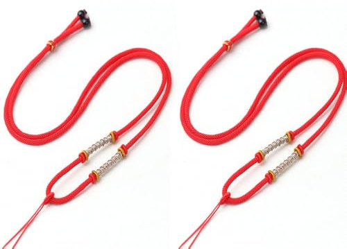 2 Pack Jade Rope Strings Cords Emerald Rope for Necklace and Jewelry Making, Handmade Jade Pendant Adjustable Braided Necklace Rope Cord, Red