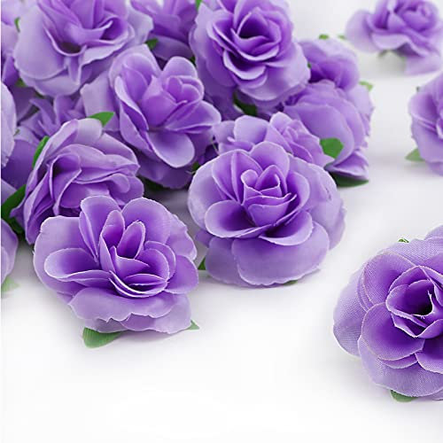 Kesote 50Pcs Artificial Rose Flower Heads Purple Realistic Artificial Flower Rose Heads for Wedding Party Album Decoration & Garden Decoration DIY Craft Project - 1.57’’