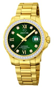 JAGUAR Damen Uhr Analog Edelstahl 316L Gold - Quarz - Saphirglas hochresistent - 20 ATM wasserdicht - Datum J895/2 - Executive