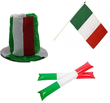 Zeus Party Kit per Partite Della Nazionale Italiana di Calcio con Cappello Bandierina e Palloni Gonfiabili Supporta gli Azzurri con Questi Fantastici Gadget Euro 2021