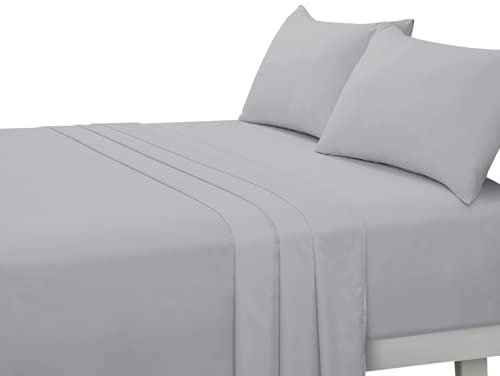 180 Thread Count 100% Pure Soft And Luxurious Easy Care And Easy Iron Plain Dyed Percale Cotton Weave Flat Sheet For Hotel Quality Bedding (Silver, Single: 175 x 248cm)