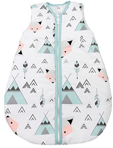 TupTam Schlafsack Baby - Wärmender Ganzjahresschlafsack 2.5 TOG, OEKO-TEX, Ärmellos, Farbe: Grau/Fuchs Mint, Größe: 68-74