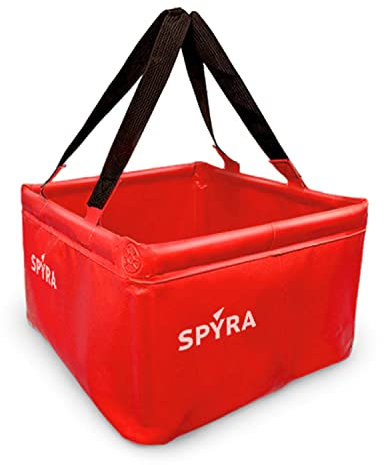 SpyraBase Tragbarer, Faltbarer, langlebiger Wassereimer mit Riemen, stabile, verstärkte Kanten - Flexibles und Robustes Material für den Außenbereich/Garten (rot)