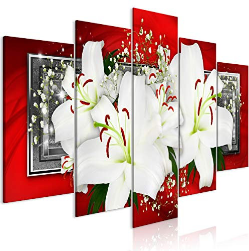decomonkey Bilder Blumen Abstrakt 150x75 cm 5 Teilig Leinwandbilder Bild auf Leinwand Wandbild Kunstdruck Wanddeko Wand Wohnzimmer Wanddekoration Deko Lilie