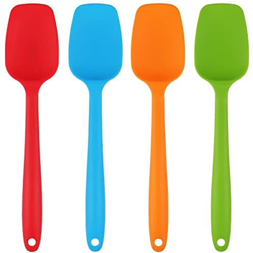YOKOMI 4 Pcs Heat Resistant Large Silicone Spoon Spatulas, Non-Stick Silicone Rubber Spatulas Scrapers Kitchen Utensils Tools for Cooking Baking Mixing, Multicolor