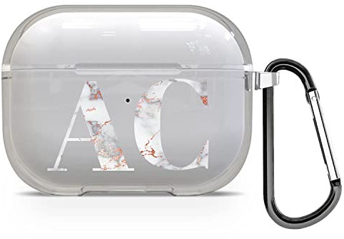 Custodia per AirPods in morbido TPU trasparente con iniziali personalizzate con nome personalizzato - marmo oro rosa - per AirPods 3