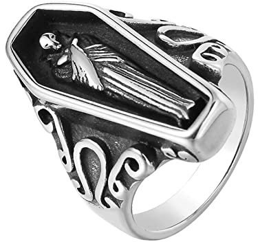 HCMA Vampir Sarg Geist Titan Stahl Herren Ringe Gothic Punk Hip Hop Rock Einzigartig Cool für Mann Freund Schmuck Kreativität Geschenk