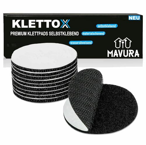 KLETTOX Klettpads Klettverschluss Klettband Klettpunkte, MAVURA, Klett selbstklebend schwarz [6er Set]