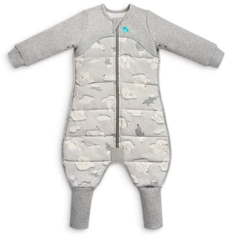 Love To Dream Schlafanzug, extra warm, 4–5 Jahre, grau, 3,5 Tog für Kälte (unter 16 °C), Lange Ärmel, maschinenwaschbares Baumwollfleece, für Bewegung mit Grip-Pads, Von Hebammen empfohlen