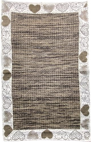 HOME ZEN HOUSEHOLD LINEN Passatoia tappeto 100% cotone art. LOVE shabby chic bordato con stampa cuori (50x110 cm, marrone)