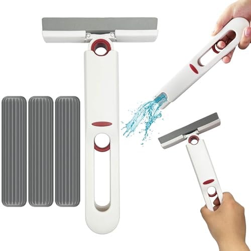 Mini Mop Portable Self-Squeeze Small Mop, Hand Free Automatic Cleaning mop, Suitable for Wash Basin, Sink, Bathroom, Car Glass, Kitchen((3 Cotton Head + 1 Squeeze Handle) )