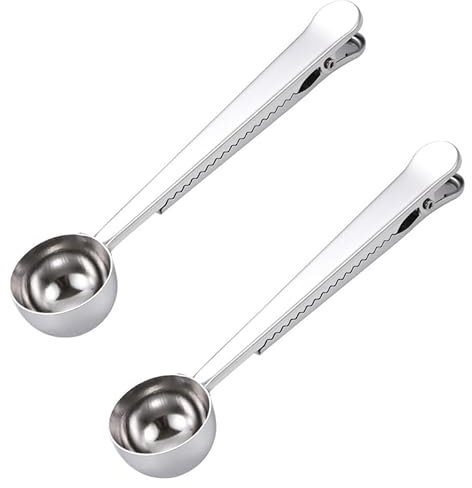 Edelstahl Messlöffel Kaffeelöffel,2 PCS Edelstahl Kaffeelöffel Beutelclip Kaffeelöffel Portionierer Kaffeelöffel mit Klammer für gemahlenen Kaffee