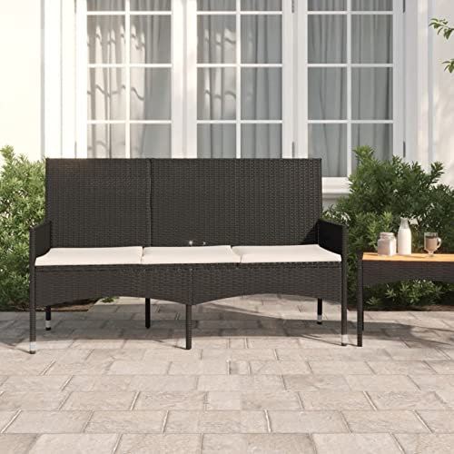 Yolola 2-Sitzer Bank Rattanbank Gartenbank mit Kisse Sitzbank 140 cm Gartensofa 2-Sitzer–Balkonsofa- Wetterfest Schwarz