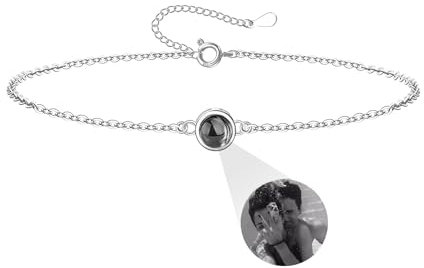 Auinniuz Individuelles Fotoarmband Aus Sterlingsilber – Personalisiertes Armband Mit Foto – Runder Anhänger Mit Farbfoto Armband Im Inneren A-Silber